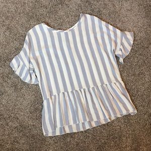 Blue Grey & White Stripe Peplum